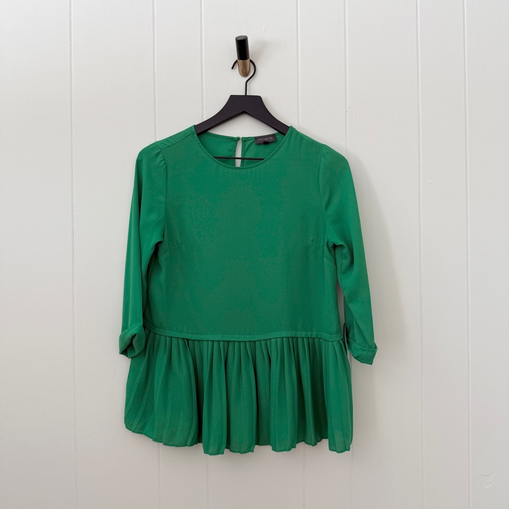 The Limited 3/4 Sleeve Pleated Peplum Top Kelly Green Bright Green